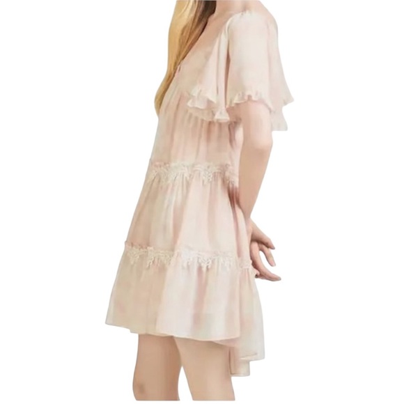 Sachin + Babi Melanie Shibori Pink Flutter Sleeve Embroidered Detail Dress - Picture 2 of 3